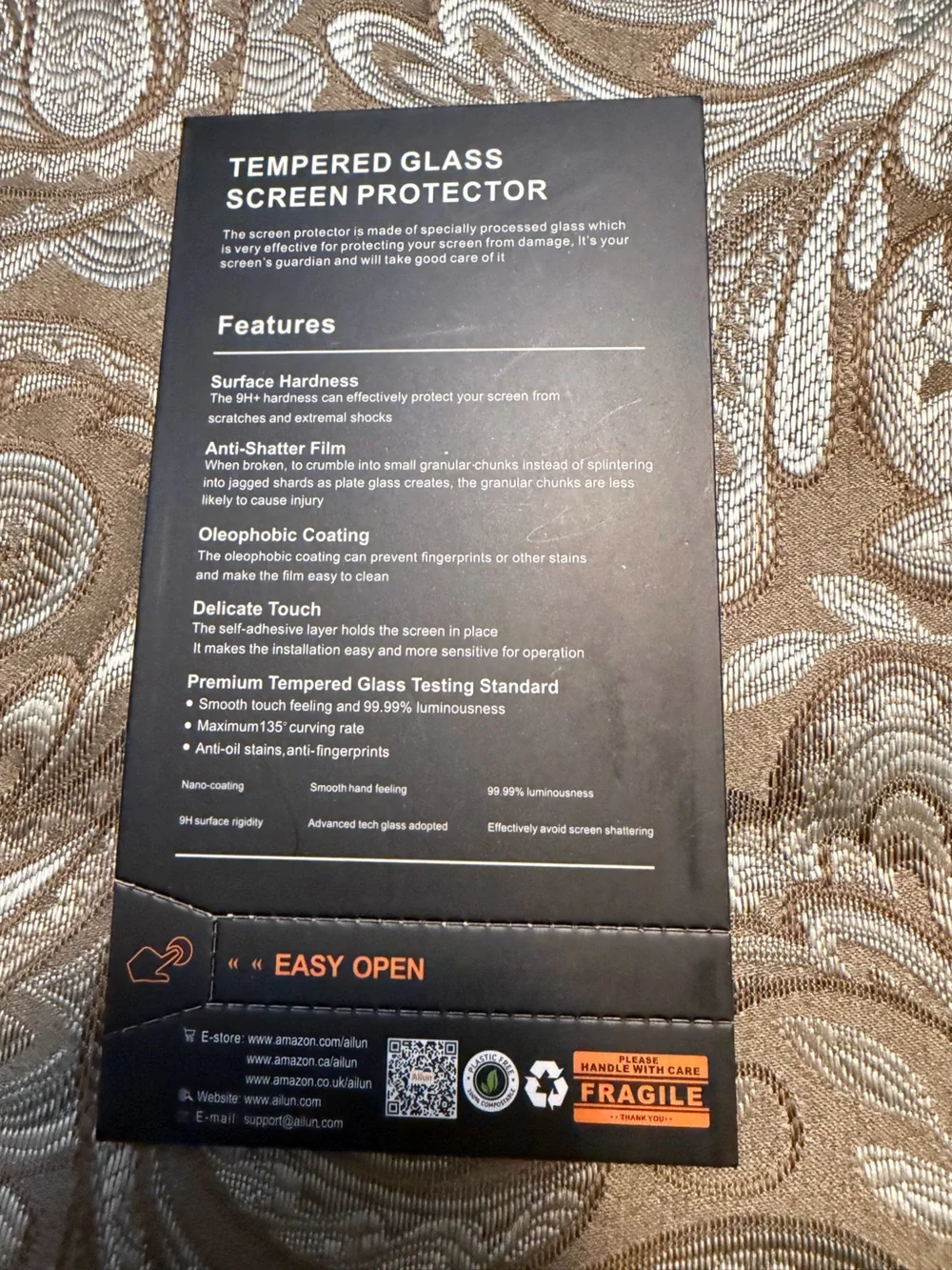 Ailun Glass Screen Protector in Black and Orange Packaging